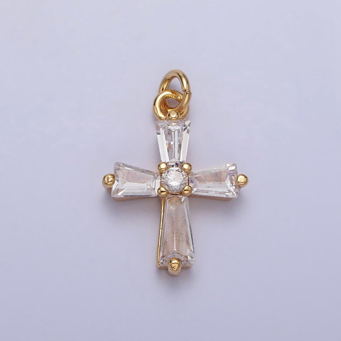 Gold, Silver Mini Religious Cross Clear Baguette CZ Add-On Charm | AC-211 AC-212
