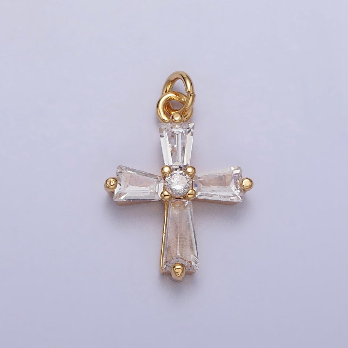 Gold, Silver Mini Religious Cross Clear Baguette CZ Add-On Charm | AC-211 AC-212