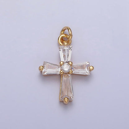 Gold, Silver Mini Religious Cross Clear Baguette CZ Add-On Charm | AC-211 AC-212