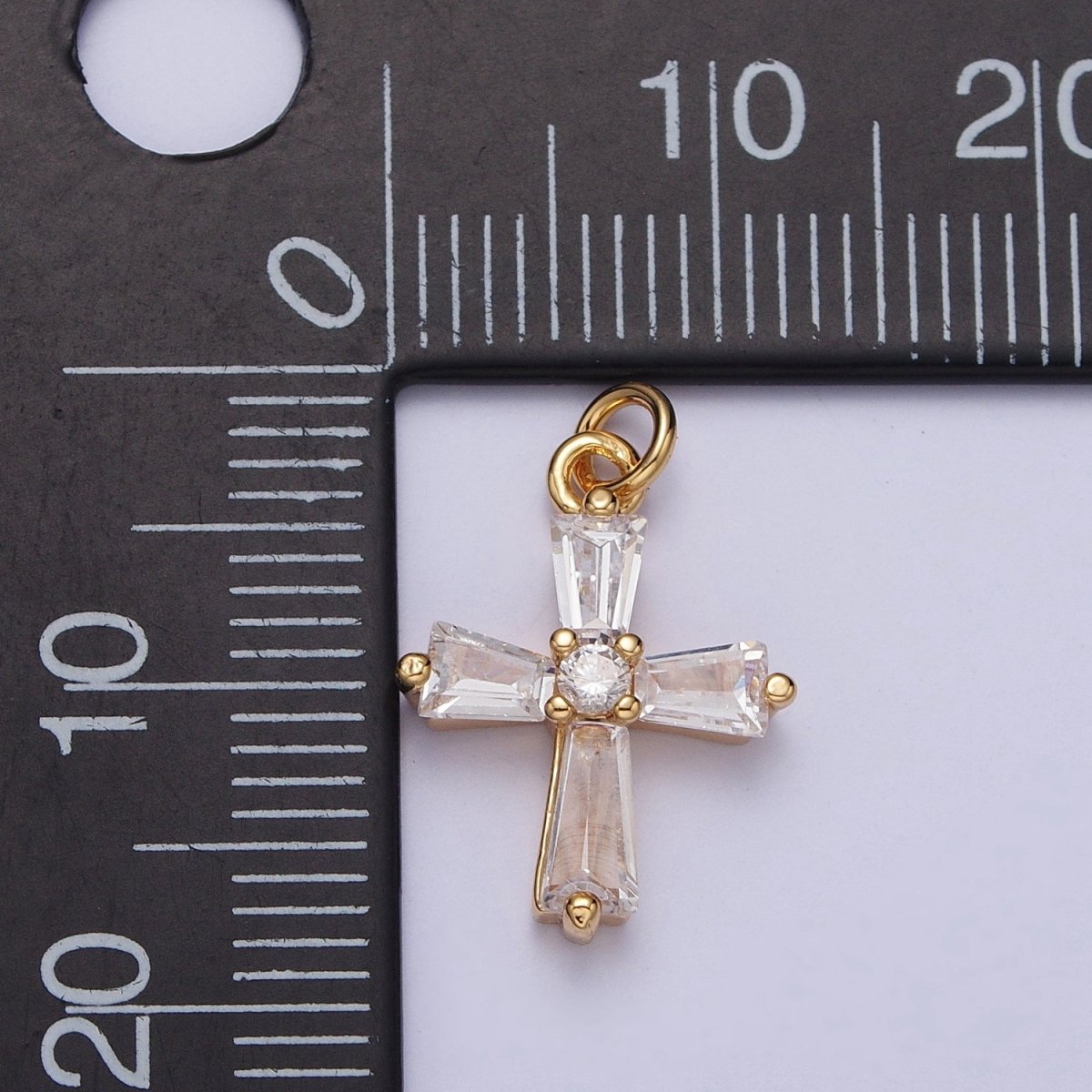 Gold, Silver Mini Religious Cross Clear Baguette CZ Add-On Charm | AC-211 AC-212