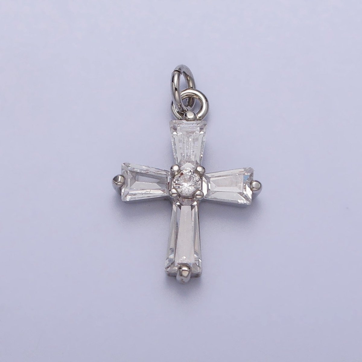 Gold, Silver Mini Religious Cross Clear Baguette CZ Add-On Charm | AC-211 AC-212