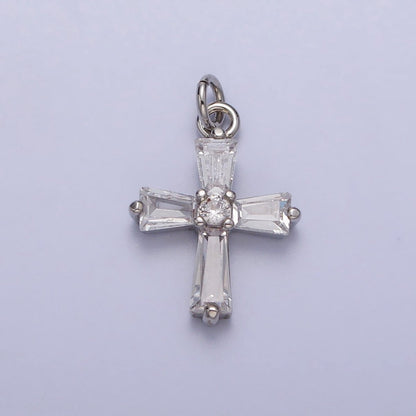 Gold, Silver Mini Religious Cross Clear Baguette CZ Add-On Charm | AC-211 AC-212