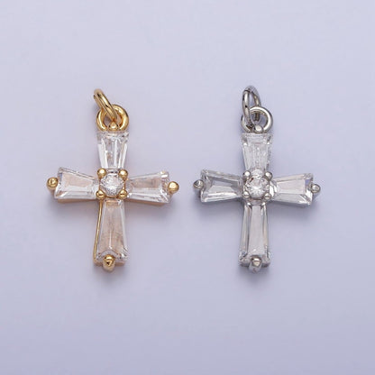Gold, Silver Mini Religious Cross Clear Baguette CZ Add-On Charm | AC-211 AC-212