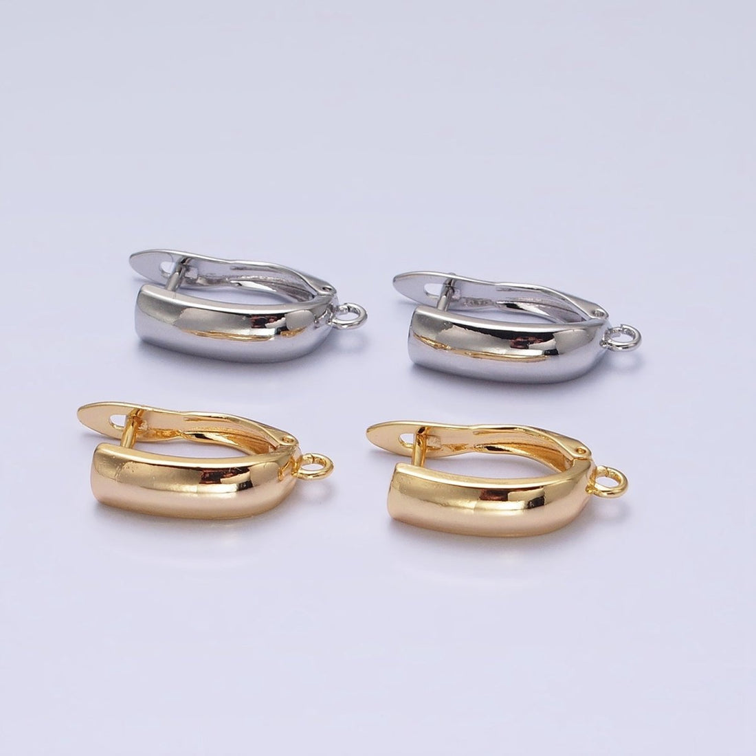 Gold, Silver Minimalist Flat Rectangular Open Loop English Lock Earrings Supply | Z-294 Z-295