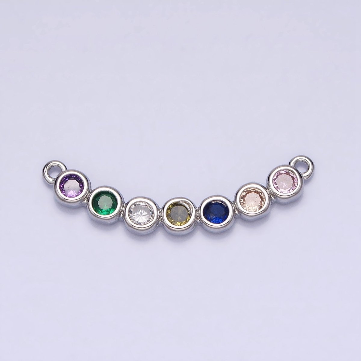 Gold, Silver Multicolor Round CZ Bezel Lined Curved Connector | Y-855