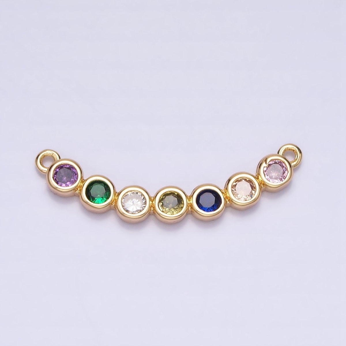 Gold, Silver Multicolor Round CZ Bezel Lined Curved Connector | Y-855