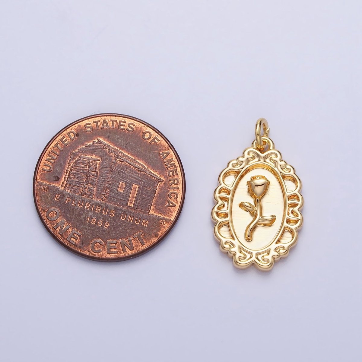 Gold, Silver Nature Rose Flower Oval Frame Charm in Gold &amp; Silver | AC-761 AC-762