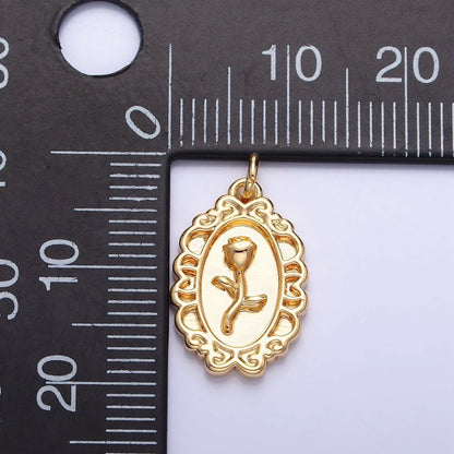 Gold, Silver Nature Rose Flower Oval Frame Charm in Gold &amp; Silver | AC-761 AC-762