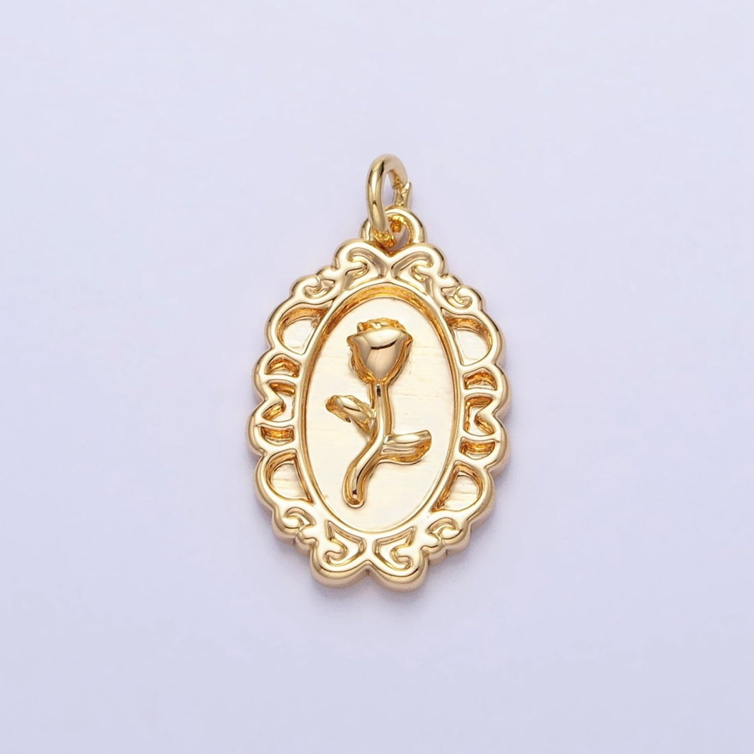 Gold, Silver Nature Rose Flower Oval Frame Charm in Gold &amp; Silver | AC-761 AC-762