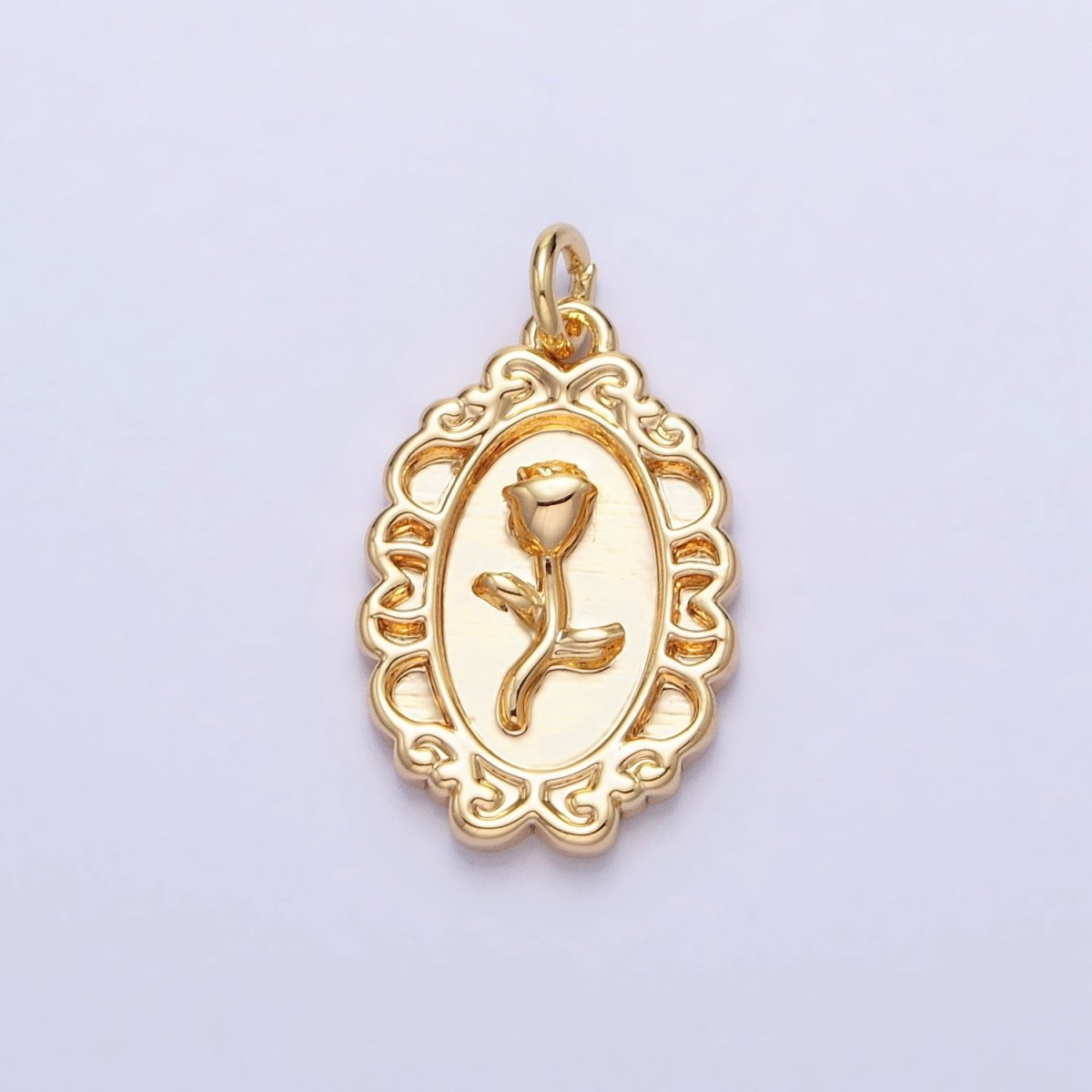 Gold, Silver Nature Rose Flower Oval Frame Charm in Gold &amp; Silver | AC-761 AC-762