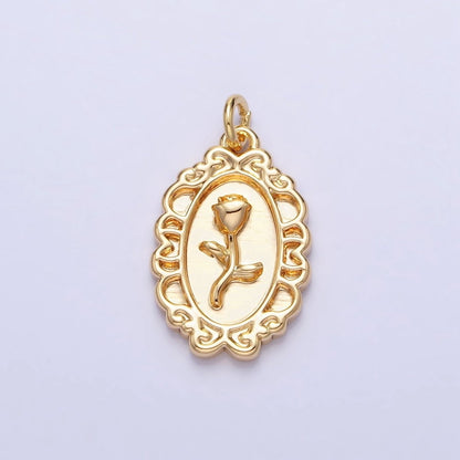 Gold, Silver Nature Rose Flower Oval Frame Charm in Gold &amp; Silver | AC-761 AC-762