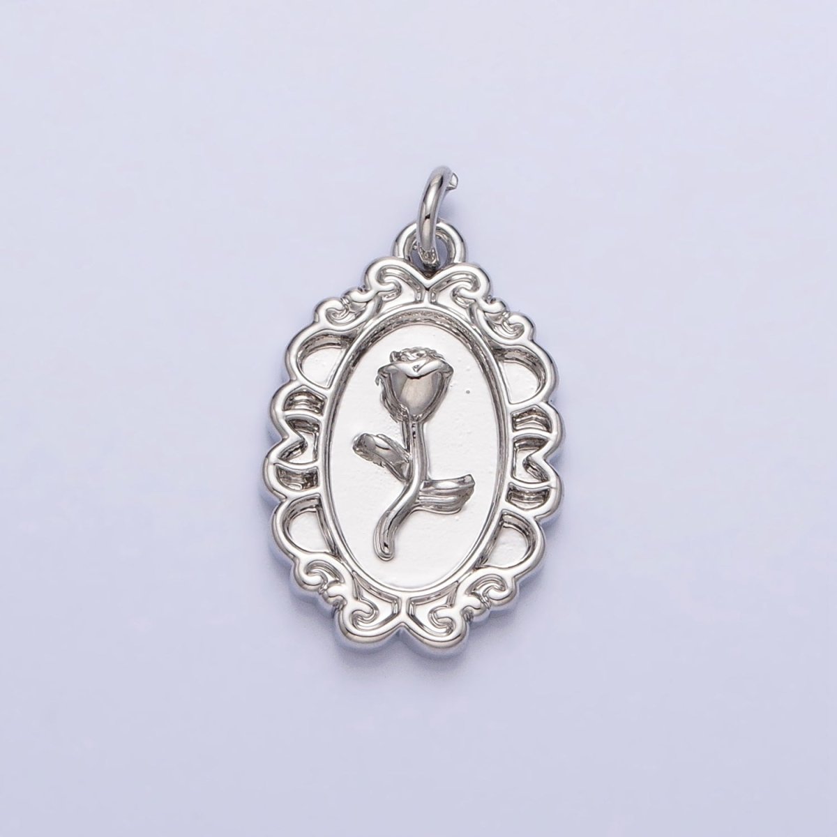 Gold, Silver Nature Rose Flower Oval Frame Charm in Gold &amp; Silver | AC-761 AC-762