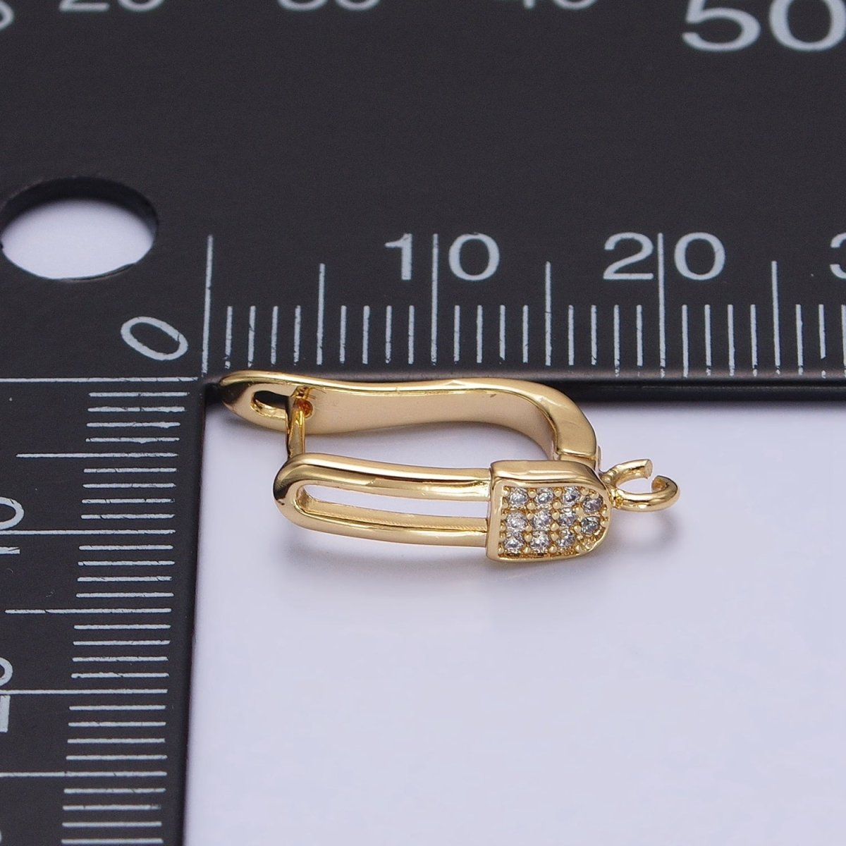 Gold. Silver Paperclip Micro Paved CZ Open Loop English Lock Earrings Supply in Gold &amp; Silver | Z-286 Z-287