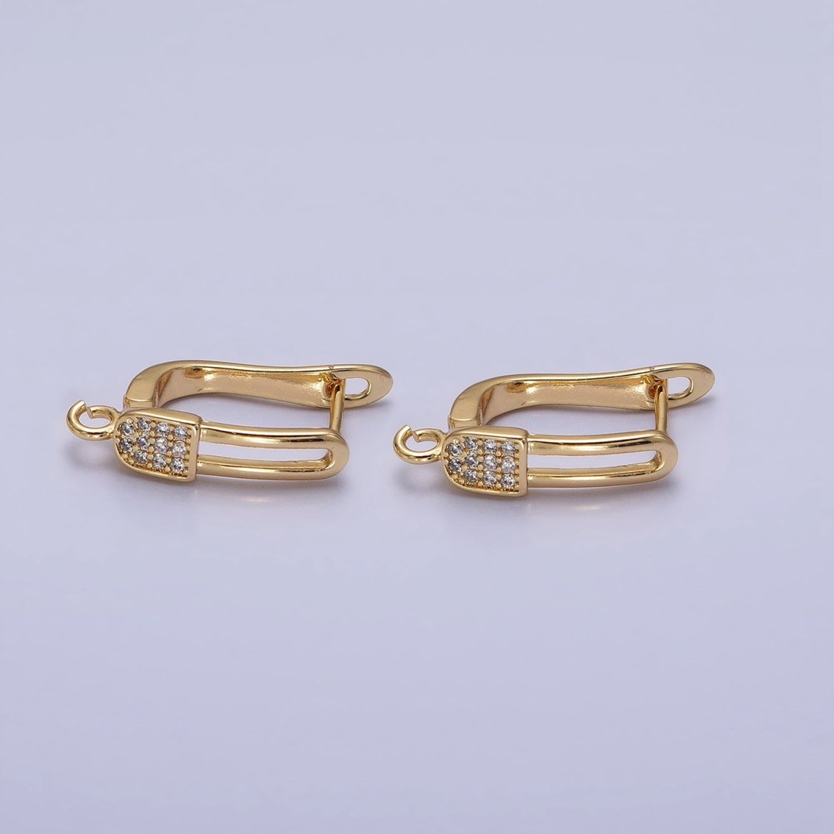 Gold. Silver Paperclip Micro Paved CZ Open Loop English Lock Earrings Supply in Gold &amp; Silver | Z-286 Z-287