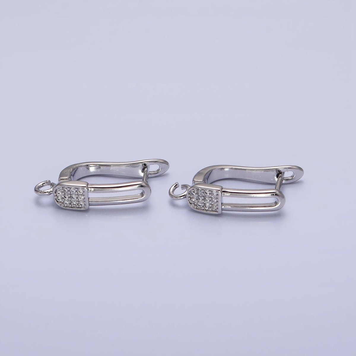 Gold. Silver Paperclip Micro Paved CZ Open Loop English Lock Earrings Supply in Gold &amp; Silver | Z-286 Z-287