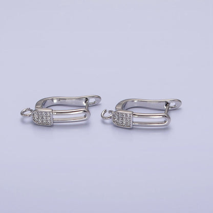 Gold. Silver Paperclip Micro Paved CZ Open Loop English Lock Earrings Supply in Gold &amp; Silver | Z-286 Z-287