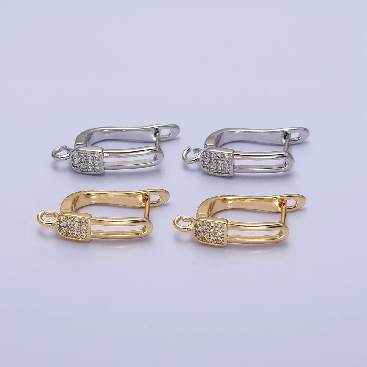 Gold. Silver Paperclip Micro Paved CZ Open Loop English Lock Earrings Supply in Gold &amp; Silver | Z-286 Z-287