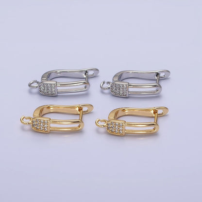 Gold. Silver Paperclip Micro Paved CZ Open Loop English Lock Earrings Supply in Gold &amp; Silver | Z-286 Z-287
