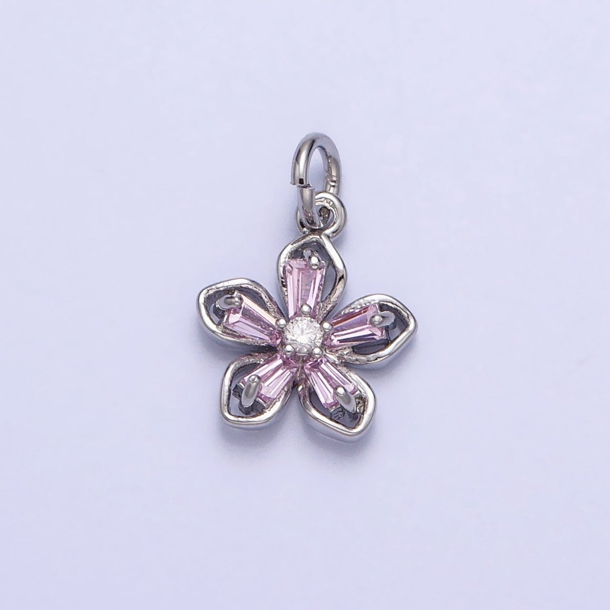 Gold, Silver Pink Baguette CZ Flower Petal Mini Add-On Charm | AC939 AC940