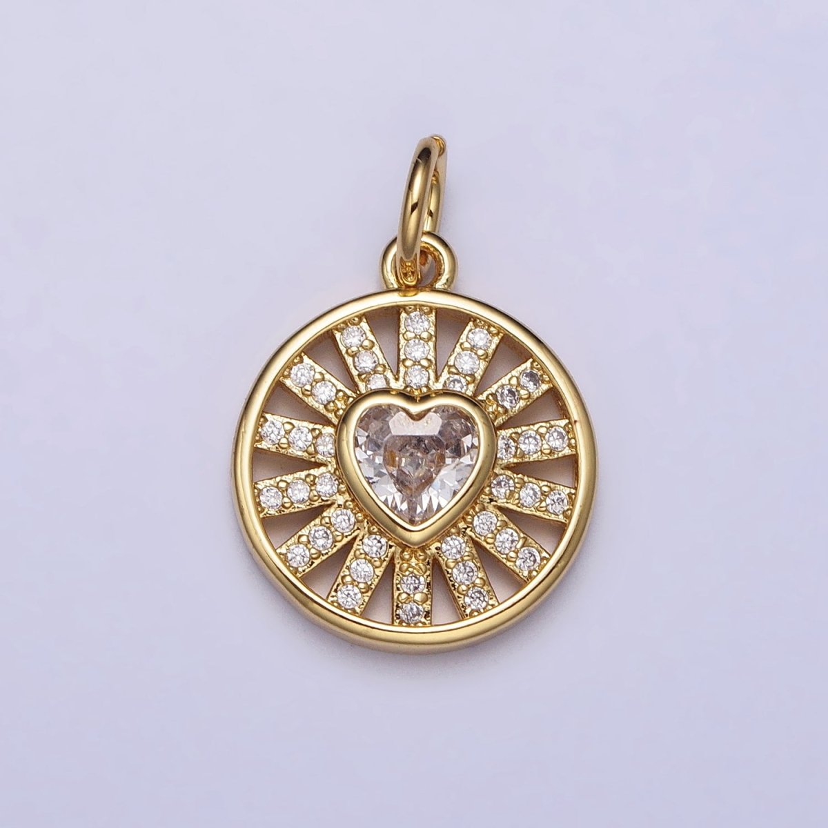 Gold, Silver Radiant Heart Clear CZ Micro Paved Bar Open Round Charm | AC974 AC1032