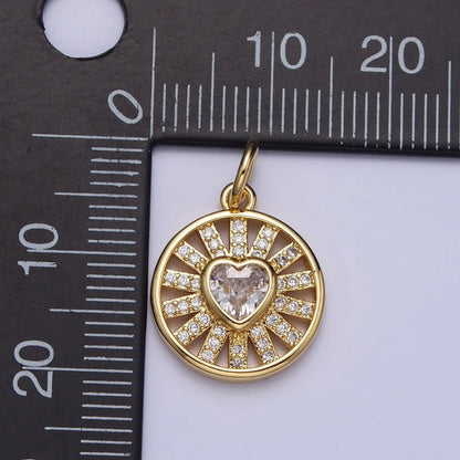 Gold, Silver Radiant Heart Clear CZ Micro Paved Bar Open Round Charm | AC974 AC1032