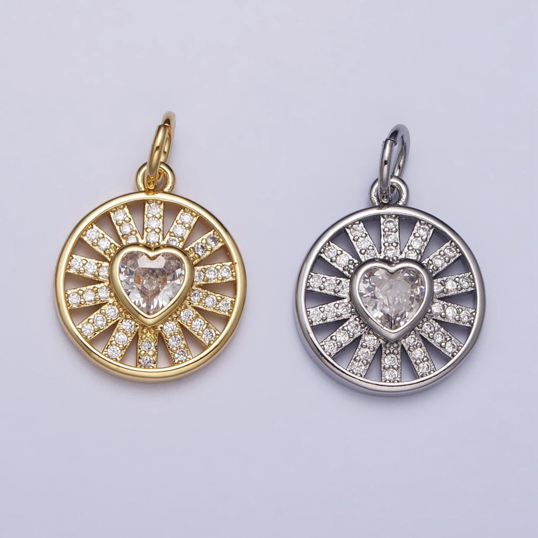 Gold, Silver Radiant Heart Clear CZ Micro Paved Bar Open Round Charm | AC974 AC1032