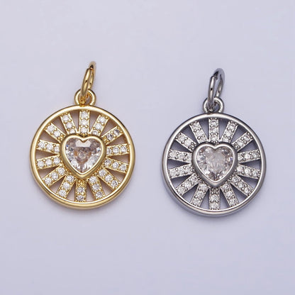 Gold, Silver Radiant Heart Clear CZ Micro Paved Bar Open Round Charm | AC974 AC1032