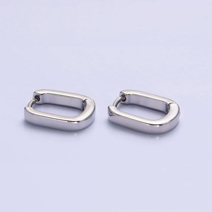 Gold, Silver Rectangular Oblong U-Shaped Huggie Earrings | AB946 AB809