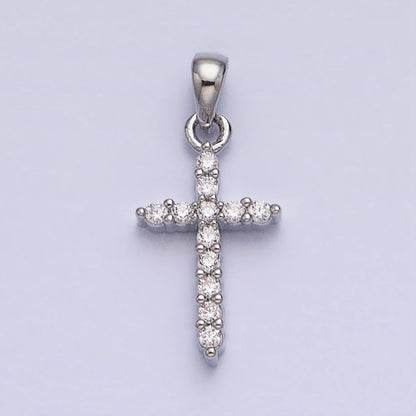 Gold, Silver Religious Latin Cross Micro Paved CZ Pendant | AA353 AA354