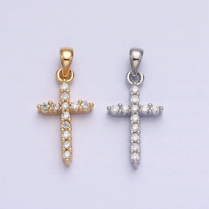 Gold, Silver Religious Latin Cross Micro Paved CZ Pendant | AA353 AA354