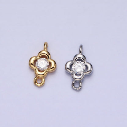 Gold, Silver Round Clear CZ Quatrefoil Mini Connector Link In Gold &amp; Silver | Y-852