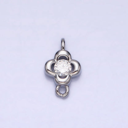 Gold, Silver Round Clear CZ Quatrefoil Mini Connector Link In Gold &amp; Silver | Y-852