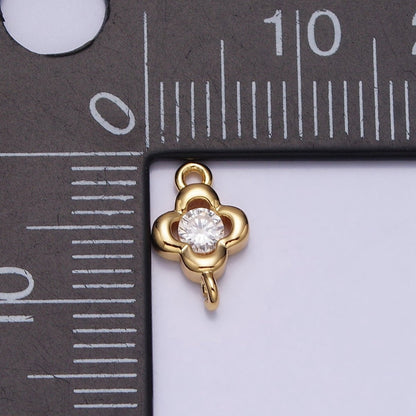 Gold, Silver Round Clear CZ Quatrefoil Mini Connector Link In Gold &amp; Silver | Y-852