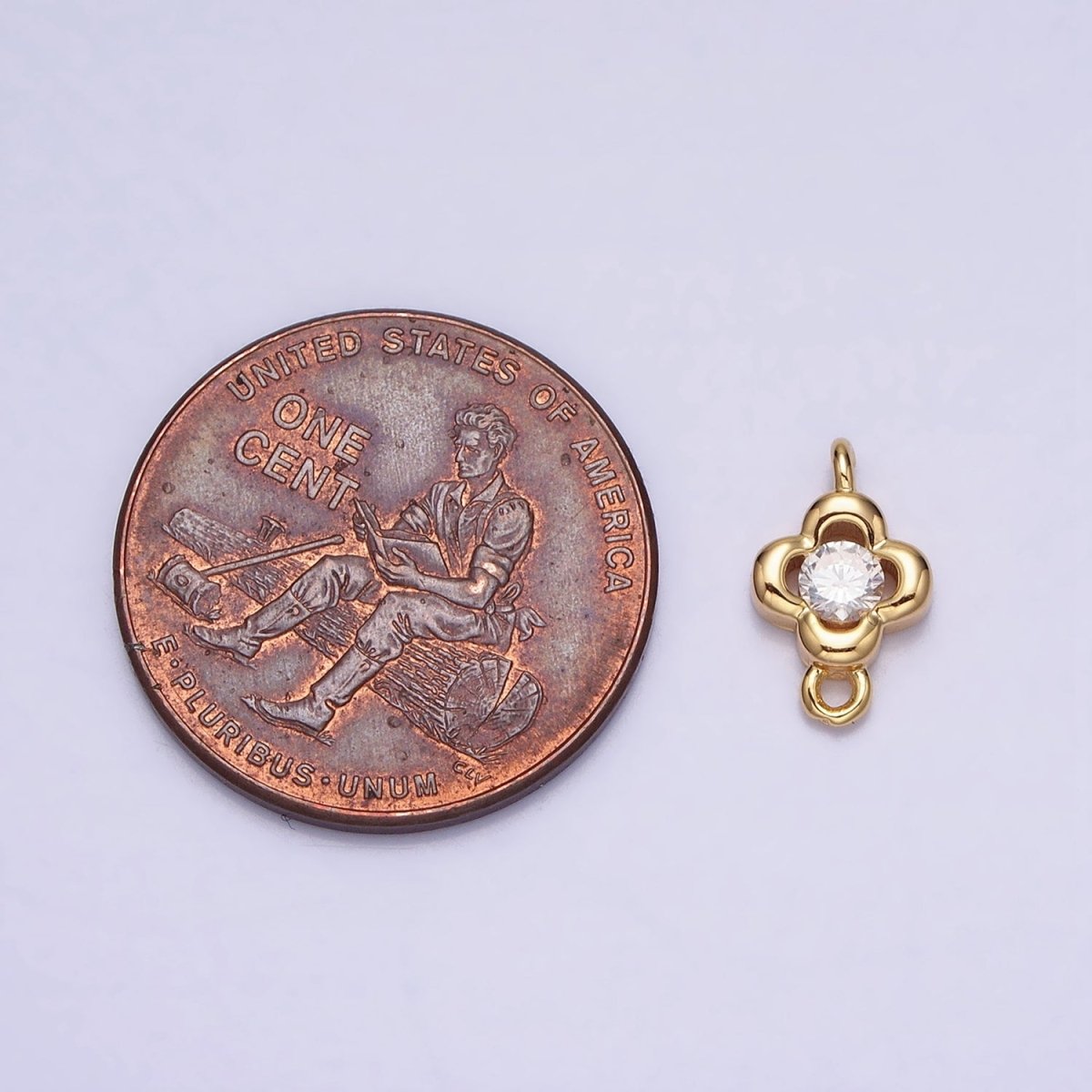 Gold, Silver Round Clear CZ Quatrefoil Mini Connector Link In Gold &amp; Silver | Y-852