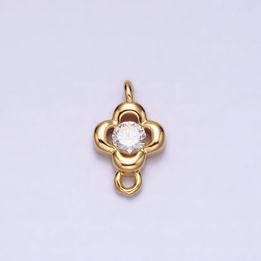 Gold, Silver Round Clear CZ Quatrefoil Mini Connector Link In Gold &amp; Silver | Y-852