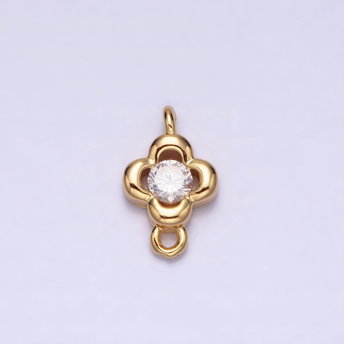 Gold, Silver Round Clear CZ Quatrefoil Mini Connector Link In Gold &amp; Silver | Y-852