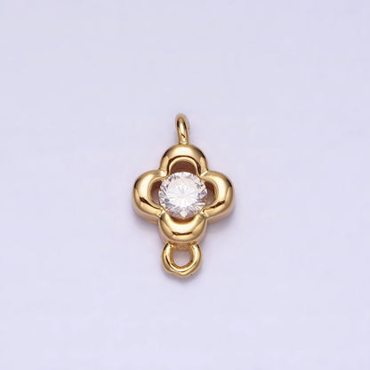 Gold, Silver Round Clear CZ Quatrefoil Mini Connector Link In Gold &amp; Silver | Y-852