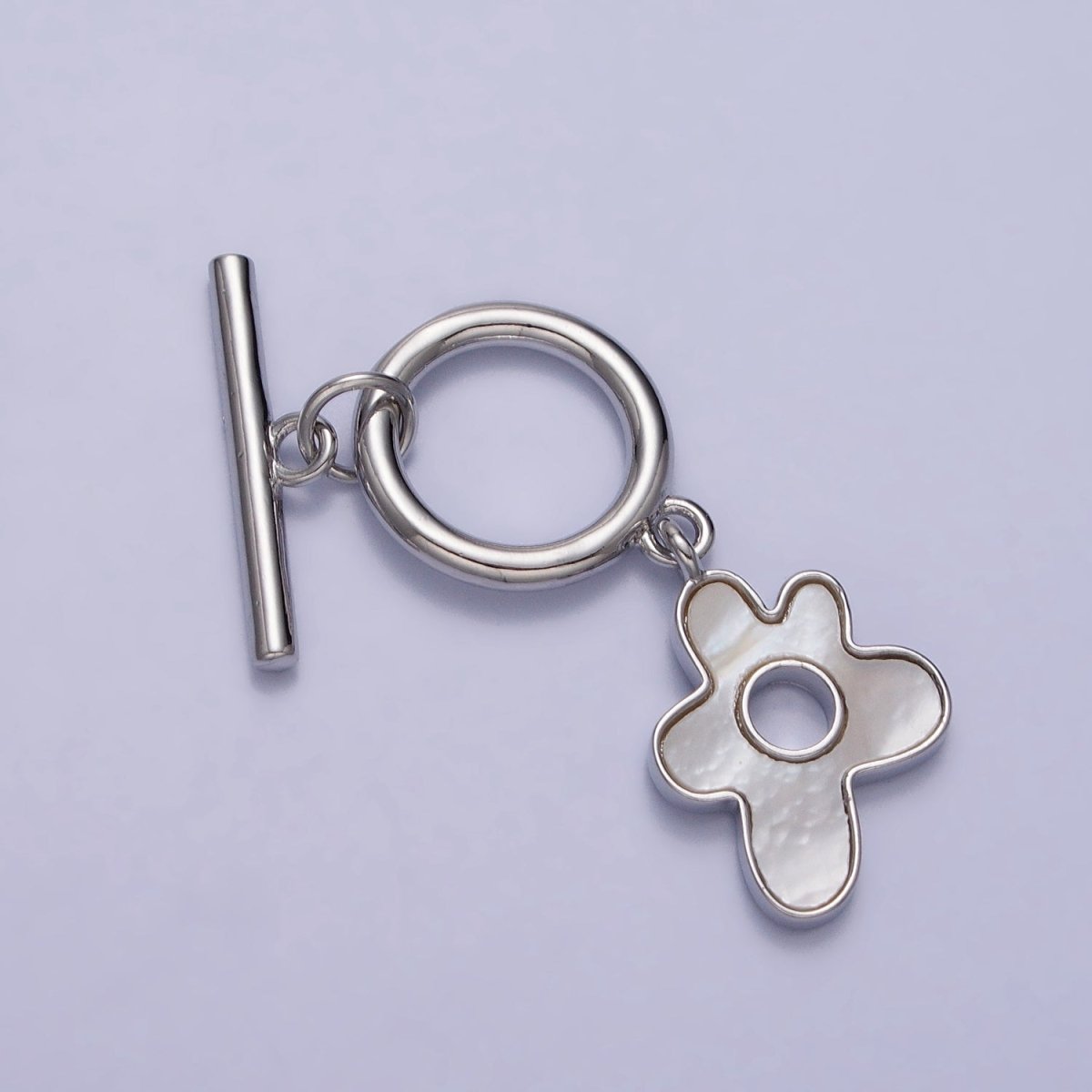 Gold, Silver Shell Pearl Splatter Flower Dangle Toggle Clasps Jewelry Closure Supply | Z-093 Z-094
