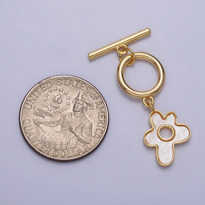 Gold, Silver Shell Pearl Splatter Flower Dangle Toggle Clasps Jewelry Closure Supply | Z-093 Z-094