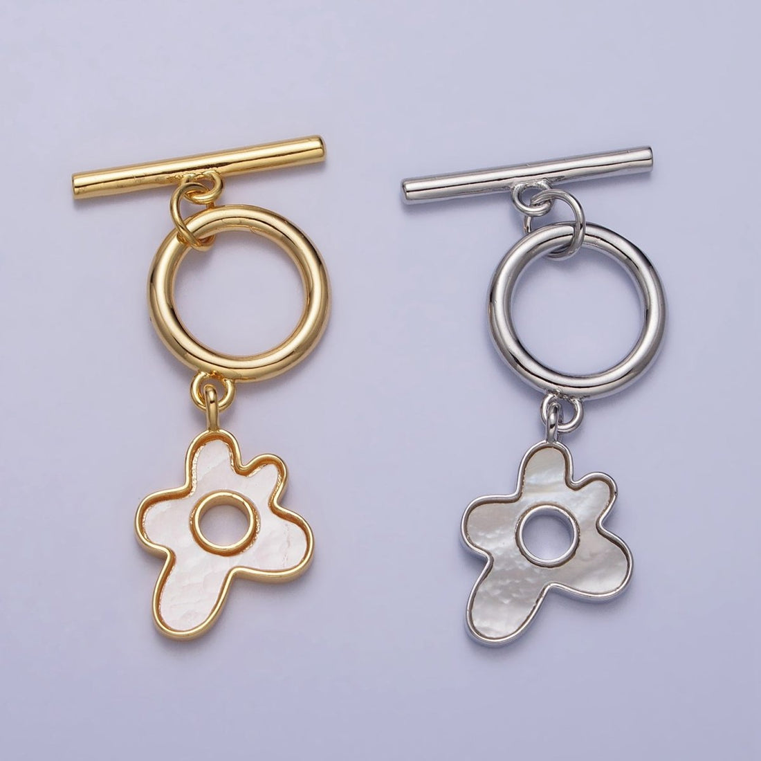 Gold, Silver Shell Pearl Splatter Flower Dangle Toggle Clasps Jewelry Closure Supply | Z-093 Z-094