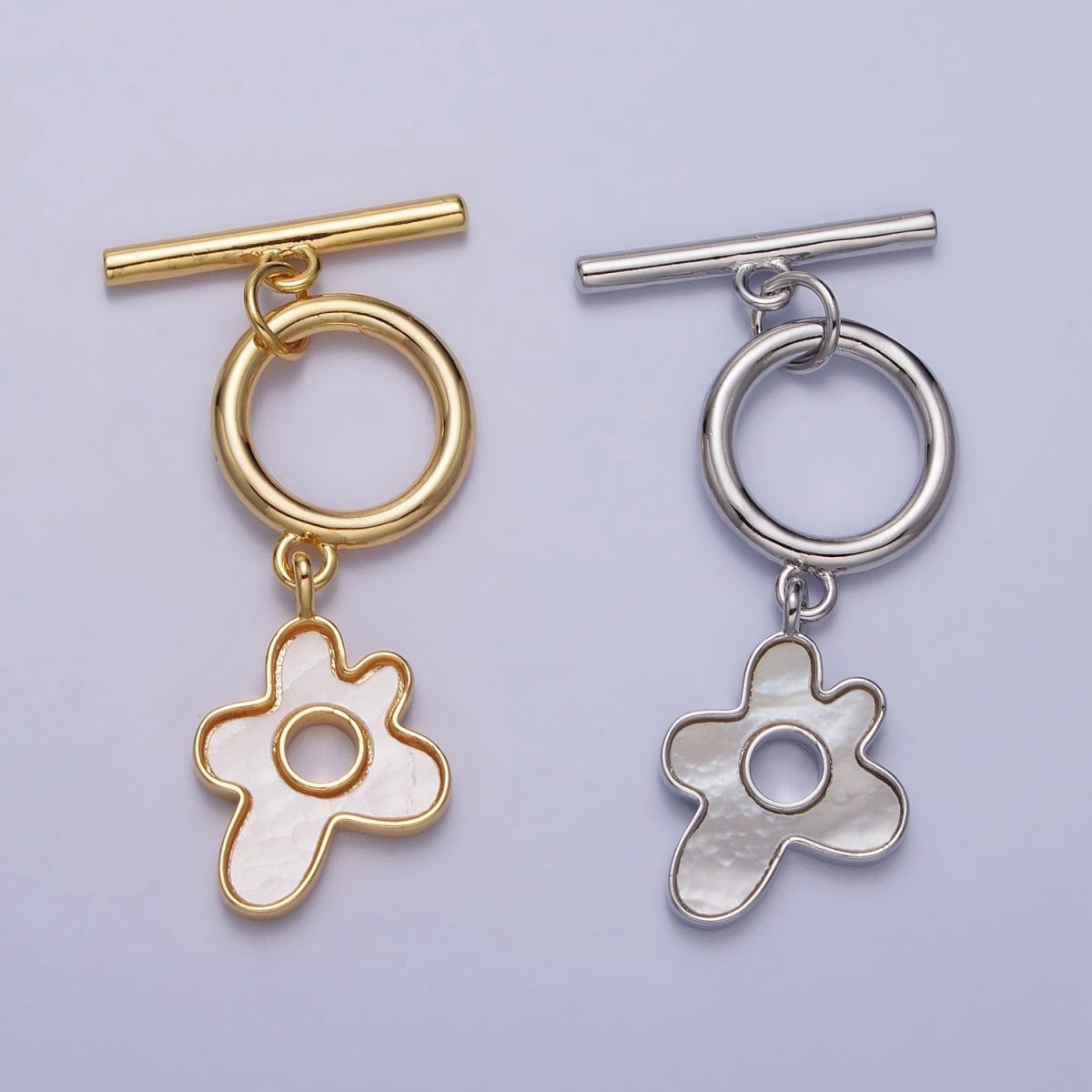 Gold, Silver Shell Pearl Splatter Flower Dangle Toggle Clasps Jewelry Closure Supply | Z-093 Z-094