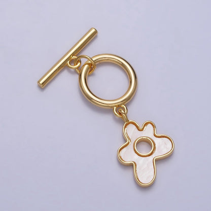 Gold, Silver Shell Pearl Splatter Flower Dangle Toggle Clasps Jewelry Closure Supply | Z-093 Z-094