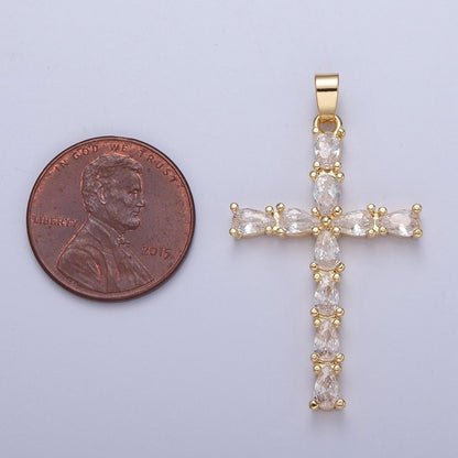 Gold / Silver Tear Drop Cz Cross Pendant for Necklace Rosary Component X-325 X-326