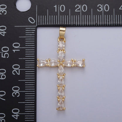 Gold / Silver Tear Drop Cz Cross Pendant for Necklace Rosary Component X-325 X-326