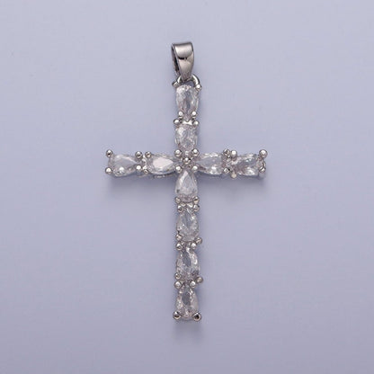 Gold / Silver Tear Drop Cz Cross Pendant for Necklace Rosary Component X-325 X-326