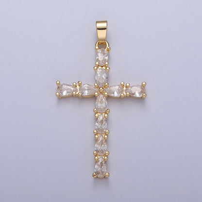 Gold / Silver Tear Drop Cz Cross Pendant for Necklace Rosary Component X-325 X-326