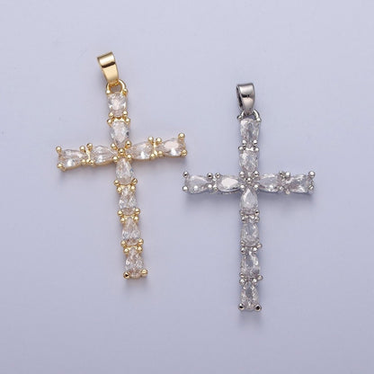 Gold / Silver Tear Drop Cz Cross Pendant for Necklace Rosary Component X-325 X-326