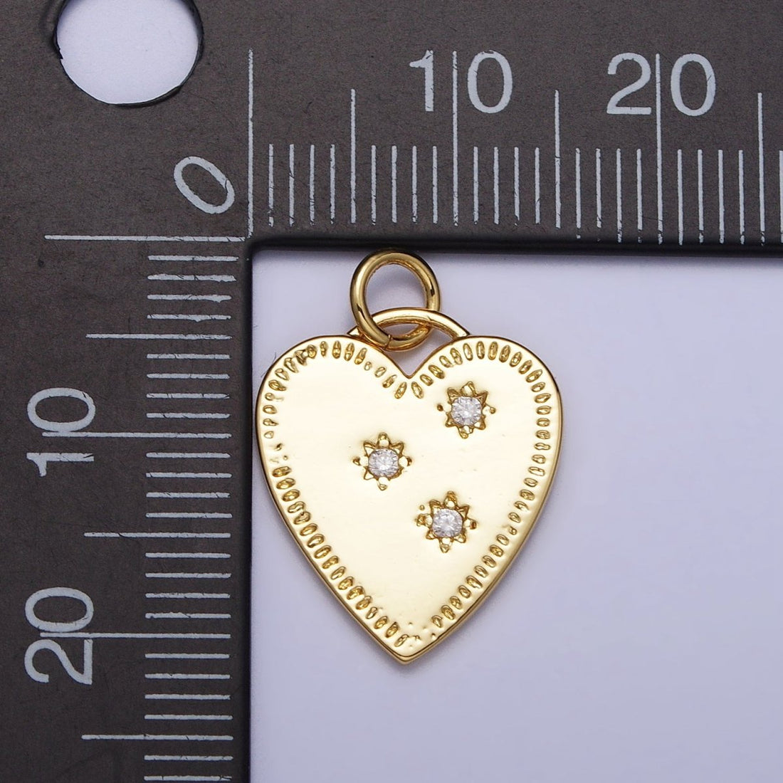 Gold Triple Celestial Star Sun Lined Outline Heart Charm | AC1019