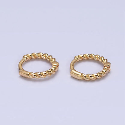Gold, Silver Twisted Croissant Thin 11mm Cartilage Huggie Earrings | AB944 AB945