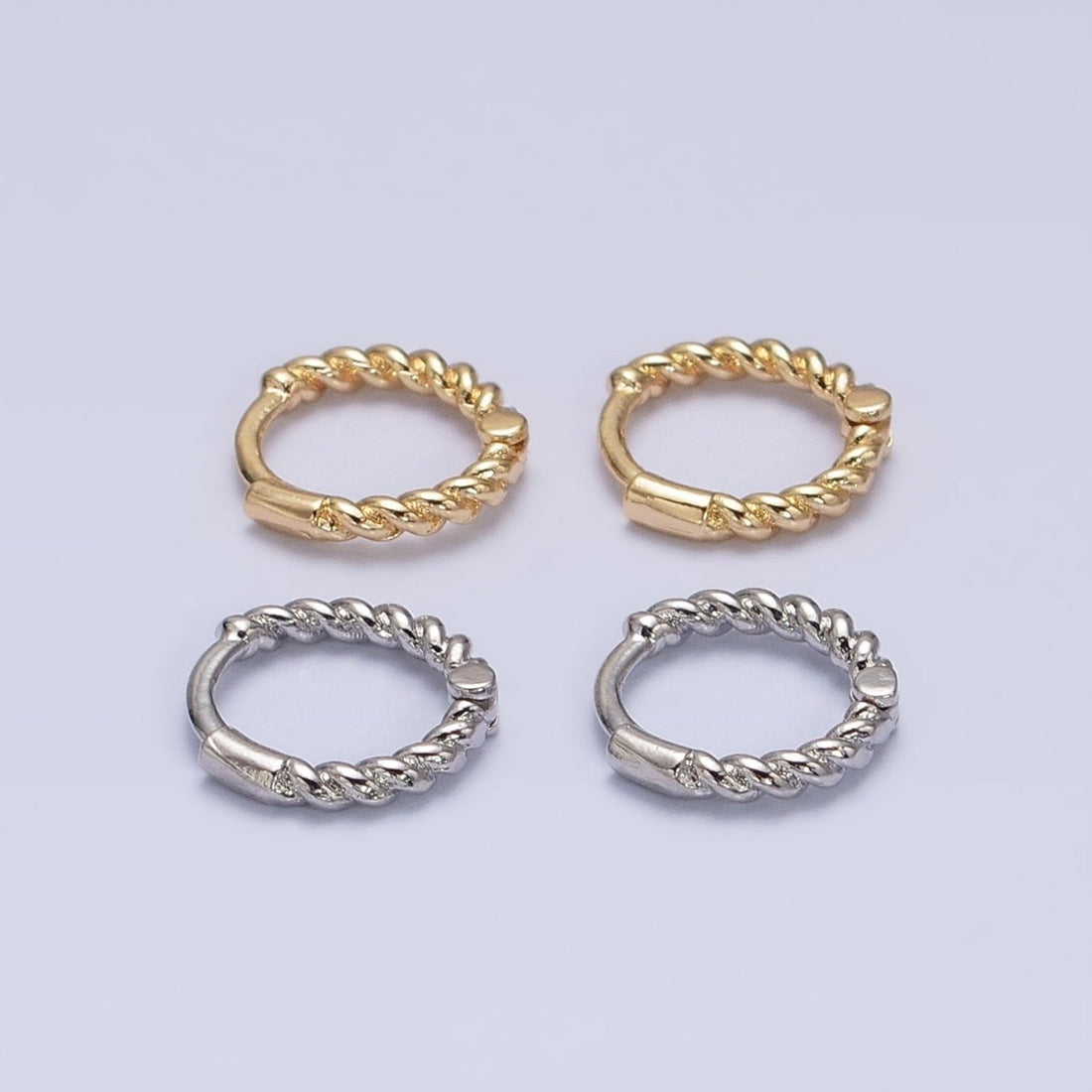 Gold, Silver Twisted Croissant Thin 11mm Cartilage Huggie Earrings | AB944 AB945